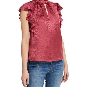 New Rebecca TaylorSleeveless Swirl Jacquard Ruffle Top Size M